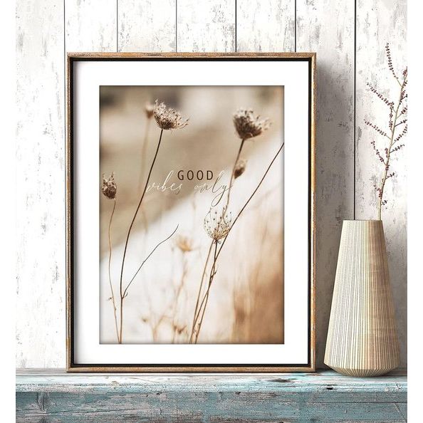 Moderne posterset – foto's woonkamer decoratie slaapkamer – Pampas Wild Reeds Beach Rose Beige fotowand zonder lijst (4 x A4 | 2 x A5) W16