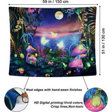 Blacklight Mushroom wandtapijt, melkweg, maan, wandtapijt, uv-reactieve poster, plant, landschap, wandtapijt, vlinder, esthetisch wandkleed voor slaapkamer, woondecoratie