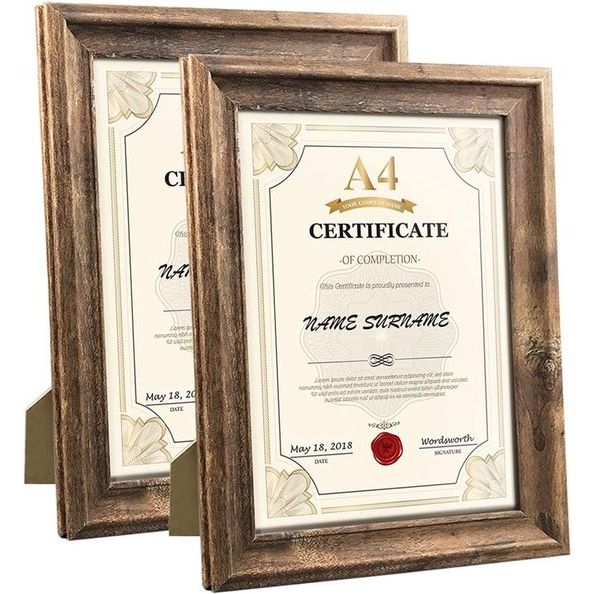 Rustieke fotolijst A4 (21 x 29,7 cm) set van 2, wand- en tafelfotolijst, bruin