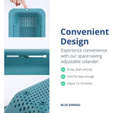 2-pack gootsteenzeefmanden voor het wassen van groenten en fruit, het aflaten van gekookte pasta en droge gerechten - uitschuifbaar - New Home Kitchen Essentials (2 blauwgroen)