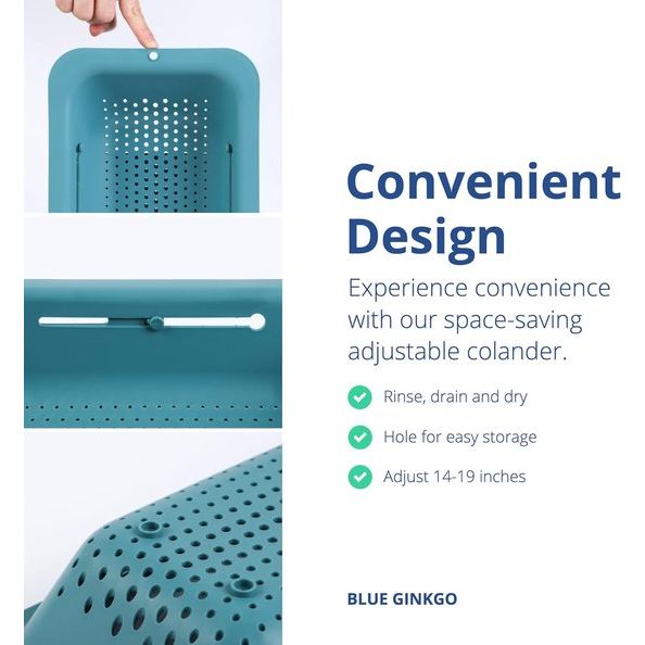 2-pack gootsteenzeefmanden voor het wassen van groenten en fruit, het aflaten van gekookte pasta en droge gerechten - uitschuifbaar - New Home Kitchen Essentials (2 blauwgroen)