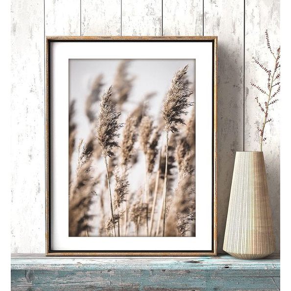 Moderne posterset – foto's woonkamer decoratie slaapkamer – Pampas Wild Reeds Beach Rose Beige fotowand zonder lijst (4 x A4 | 2 x A5) W16