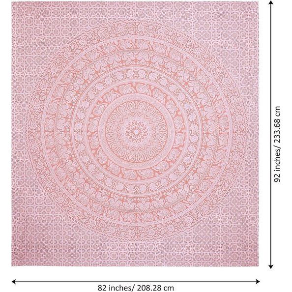 Indiaas wandtapijt, mandala, roségouden olifant, boho, wanddecoratie, esthetische kamerdecoratie, wanddoek mandala, psychedelisch 208 x 210 cm.