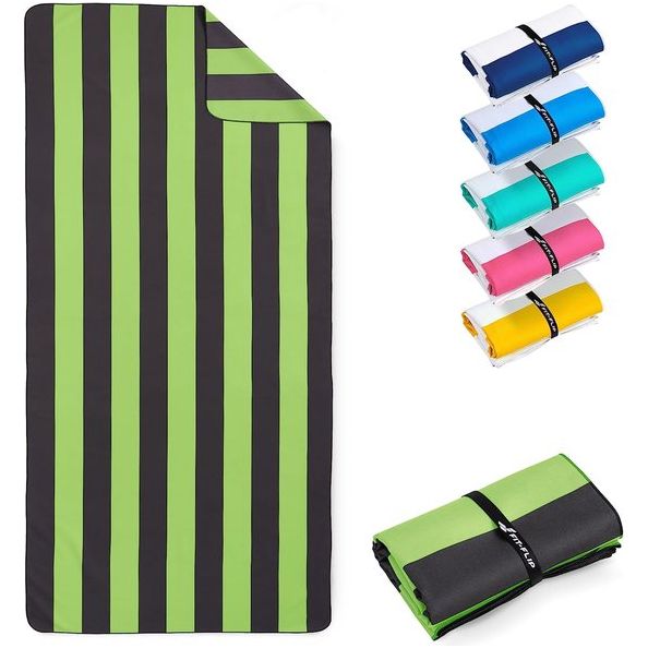 Strandhanddoek XXL - microvezel badhanddoek groot, microvezel handdoeken licht en sneldrogend, 100% gerecyclede microvezel handdoek - oranje-donkergrijs gestreept 160 x 90 cm