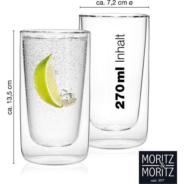 2 x 270 ml drinkglazen set dubbelwandig – dubbelwandige glazen voor cocktails, water, thee, koffie of longdrinks – vaatwasmachinebestendig