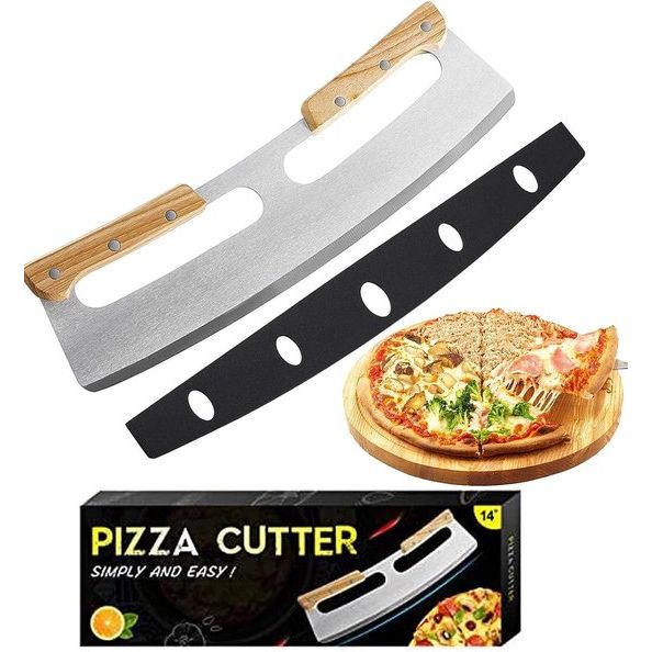 Pizzasnijder, pizzasnijder, roestvrij staal, met houten handvat, pizzasnijder, professionele pizzames, geschikt voor het snijden van pizza's, nougat