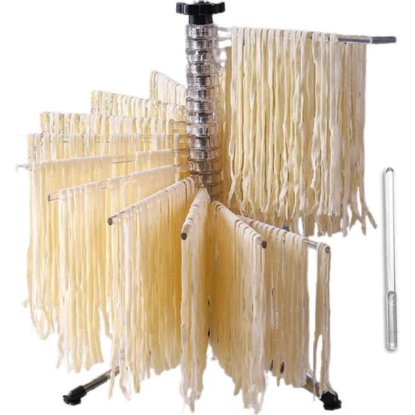 Pastadroger met 16 pinnen, pastadroger met 16 uittrekbare staven voor maximaal 2 kg pastakopjes, handdoeken, geïntegreerde transportstaaf, opvouwbare spaghettidroger, pastadroger.