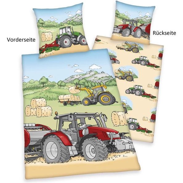 Collection Beddengoedset, tractor-omkeerbaar motief, kussensloop 80 x 80 cm, dekbedovertrek 135 x 200 cm met knoopsluiting, katoen/flanel