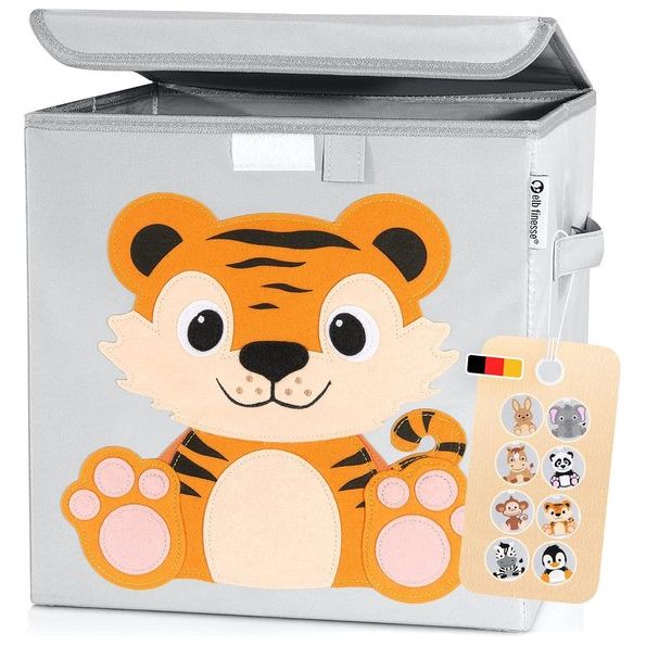 Opbergdoos voor kinderen, schattige dierenwerelden, extra stevige speelgoedkist met deksel voor kinderkamer, speelgoeddoos (33 x 33 x 33 cm) voor het opbergen, opbergbox