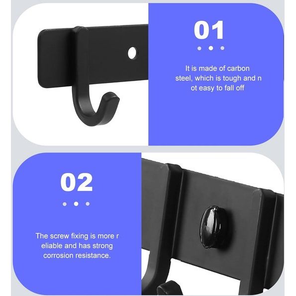 Kledinghaken, 2 stuks, haaklijst, garderobehaken met 4 haken, wandgarderobe, multifunctionele haken, zwart, voor garderobe, slaapkamer, kast, badkamer, keuken