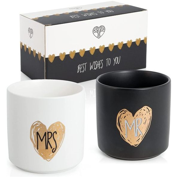 Mr en Mrs Cups Set van 2 - Partner Cups - Mr en Mrs Mok voor Koppels voor Huwelijksverloving Huwelijksverjaardag - Huwelijkscadeau Modern - Mr en Mrs Gifts