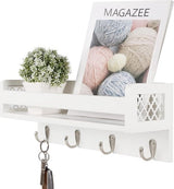 Houten wandrek voor organizer, keuken, kruidenrek, wandrek met 4 haken voor sleutelplank, opbergruimte, badkamer, boekenkast van hout voor slaapkamer, wanddecoratie, kantoor en huishouden. (wit)