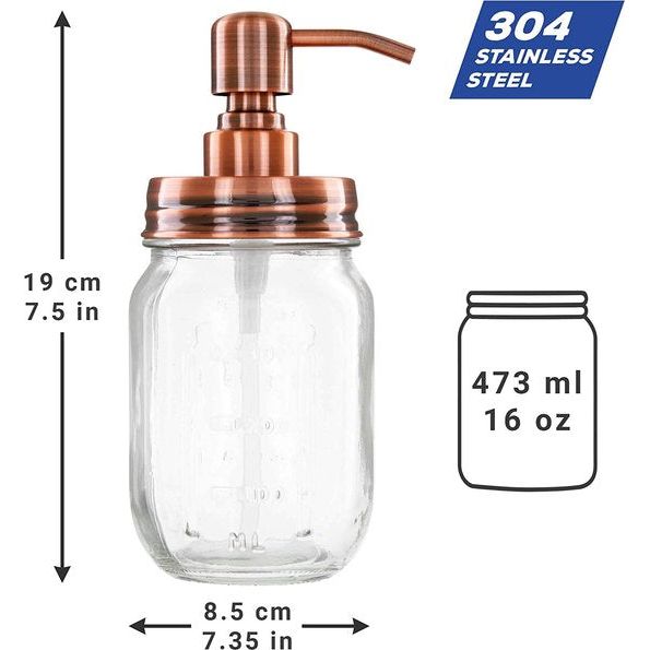 Vintage Zeepdispenser Gemaakt van Retro Mason Jar 473 ml / 16 oz met RVS Roestvrij Staal Pompkop (Koper)