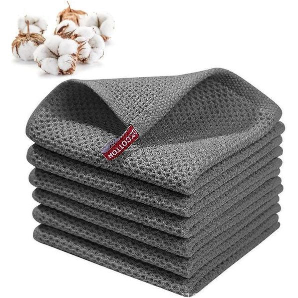 6 stuks keukendoeken, katoen, theedoeken, absorberende keukendoeken, zachte poetsdoeken, wafeldoek, keukenhanddoek voor het reinigen van plaat, tafelblad, baraanrecht, 34 x 34 cm