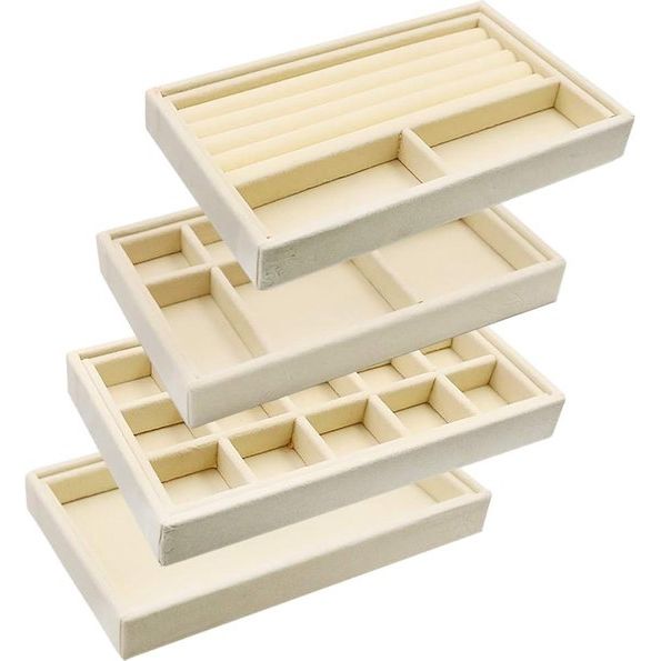 Fluwelen sieradenorganizer, 4 laden, sieradenorganizer voor oorbellen / armband / armband / ketting en ringen, opbergdoos voor sieraden, oorbellenhouder, stof, grijs