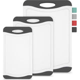 Snijplank, kunststof, set van 3, plankjes, BPA-vrij, antislip met sapgoot en handvat, vaatwasmachinebestendig, ontbijtplank, keukenplank (zwart/wit)