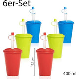Drinkbekerset met rietje en deksel - Herbruikbare plastic bekers van 400 ml voor kinderen en volwassenen (blauw, groen, rood, set van 6)