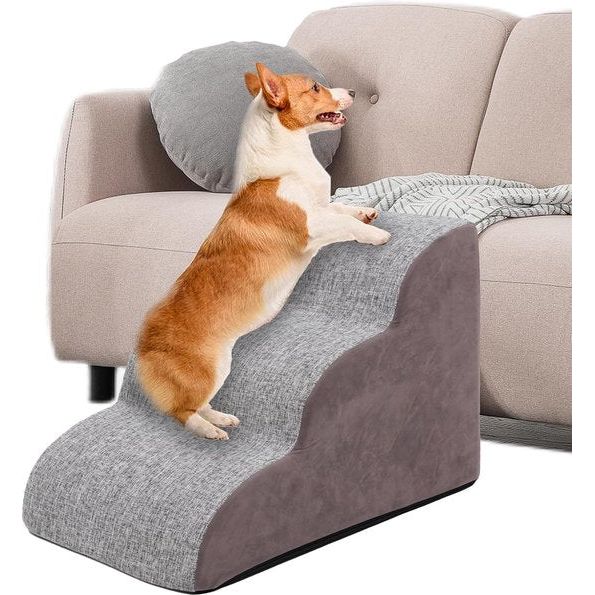 3 treden hondentrap voor kleine honden hondentrap voor bedbank 60cm hoge kattentrap voor oude katten spons huisdiertrap grijs