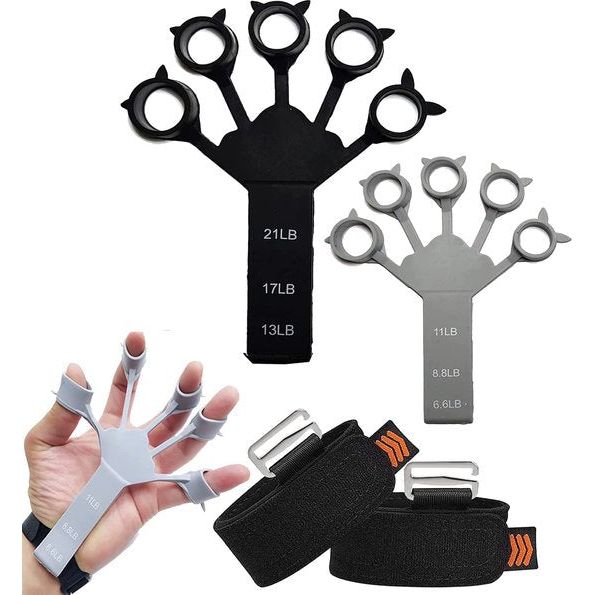 2023 Finger Extensor Exerciser, handtrainer vingertrainer, set van 2 verstelbare handtrainer onderarmtrainer, siliconen gripvingertrainer voor verbetering van de functie en beweging van de vingers