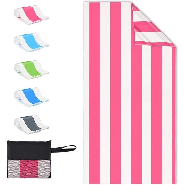 Strandhanddoek 90 x 180 cm microvezel handdoek sneldrogende microvezel handdoeken dames heren strandhanddoek strandlaken handdoek voor fitness, gym, sport yoga, roze