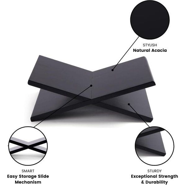 boekenstandaard | Acaciahouten kruisstandaard, displaystandaard, boekenhouder, leesboekenhouder, tijdschriftenstandaard, kookboekenhouder, muziekstandaard, stabiele open boekendisplay (zwart)