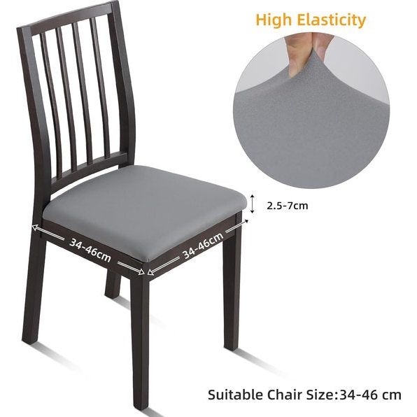 Jacquard Eetkamerstoel Stoelhoezen - Stretch Spandex, Geen rugleuning - Eetkamerstoel Stoelbeschermer Hoes - Verwijderbaar Wasbaar voor hoge bureaustoelen - Antraciet Glad - 6 stuks