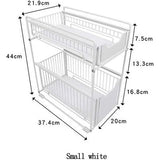 Onder de wastafel, rek, onderkast, flexibel, spoelkast, keukenrek, steekrek met 2 etages, opbergrek met 2 uittrekbare manden lade (wit, 37,4 x 20 x 44 cm)