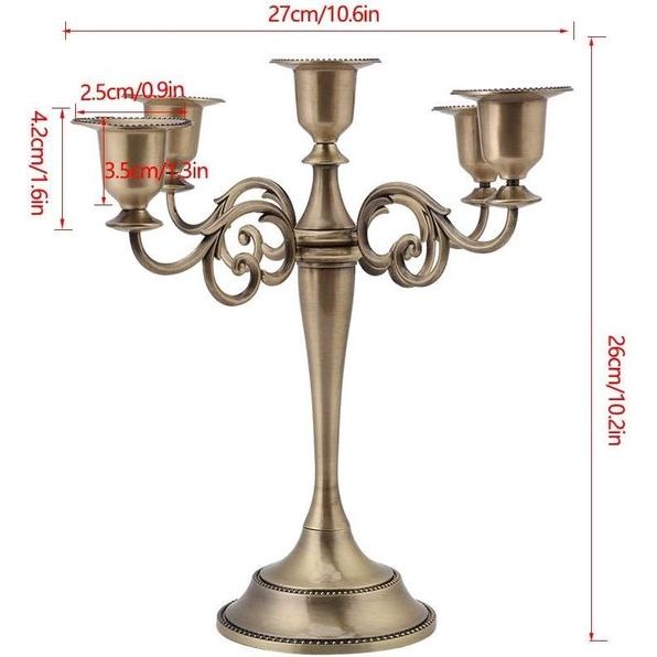 Kandelaar, 5-armige metalen kandelaar, meerarmige kandelaar, staafkaarsen, stompkaarsen voor Kerstmis en oogstfeest (brons)