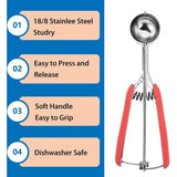 Saebye IJsschep, ijsschep, roestvrij staal, met ontspanner, voor ijs, koekjes, gebak, meloenen, aardappelpuree (rood, 53 mm)