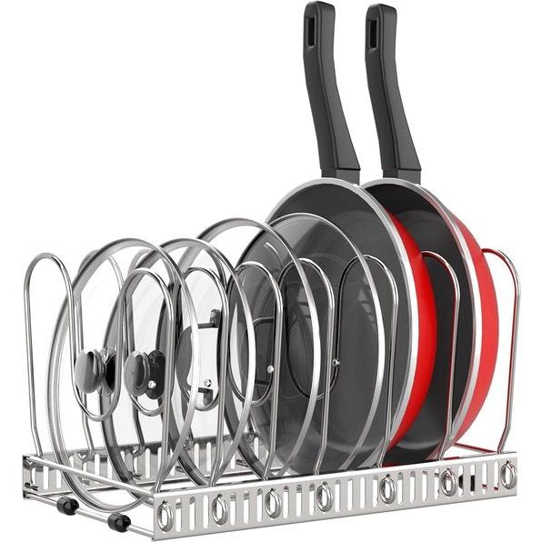 pannenhouder voor lade, uitbreidbare potdekselhouder met 7 verstelbare verdelers, potdeksel opbergpan organizer dekselhouder voor keuken, zilver