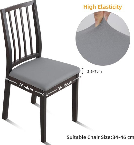 Jacquard Eetkamerstoel Stoelhoezen- Stretch Spandex, Geen rugleuning - Eetkamerstoel Stoelbeschermer Hoes - Verwijderbaar Wasbaar voor hoge bureaustoelen - Antraciet Glad - 4 stuks