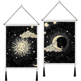 2 stuks maan en zon wandtapijt met kwastjes tarot zwarte banner wandbehang wandkleed bohemian psychedelisch muurkunst decor voor slaapkamer woonkamer