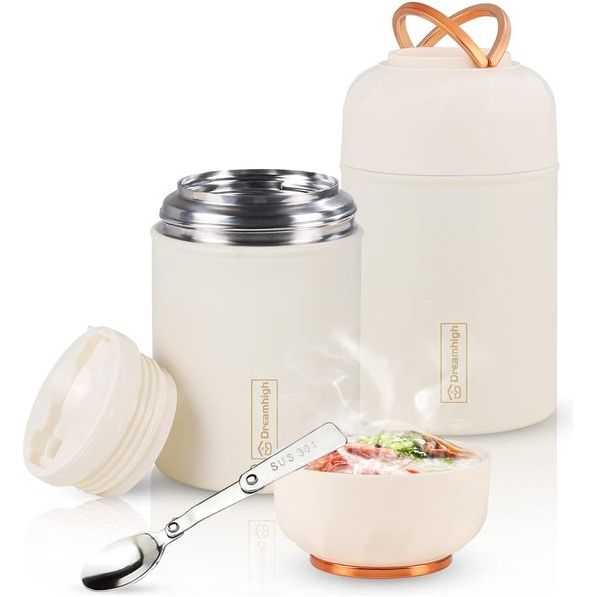 Thermocontainer voor eten, 550 ml, roestvrij staal, thermobeker voor eten met opvouwbare lepel, lekvrij, 10 uur warm, 12 uur koud, eten, soep, pap, yoghurt