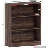 Cambridge Boekenkast met 3 niveaus, laag, walnoot, houten plank voor kantoor, woonkamermeubels