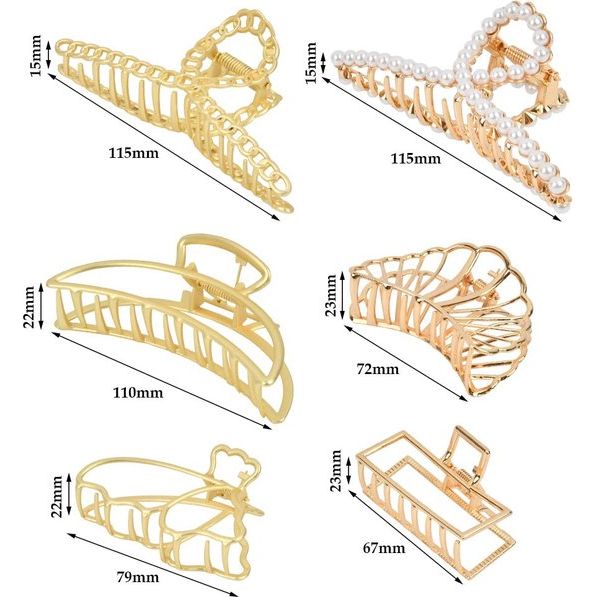 6 stuks haarklemmen, groot, goud, metalen haarspelden voor vrouwen en meisjes, antislip, grote haarklauwclip, haarspelden met sterk voor dik dun haar