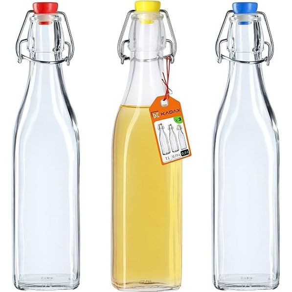 KADAX - Universele fles met beugelsluiting - dichte beugelfles, vintage glazen fles, drinkfles, likeurfles, sapfles, beugeldop - 500 ml, 3 stuks