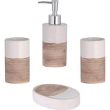 axentia Accessoires Rimini Badkamer Accessoires 4-delige Badkamer Set Zeepdispenser, Zeepbakje & Tandenborstelbekers-Badaccessoires navulbaar, Keramiek, Beige, 1 x 1 x 1 cm