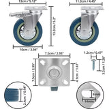 Kurtzy Zware Kwaliteit Zwenkwielen (4 Pak) – 100 mm Zwenkwielen met Rubberen Banden, Schroeven, Klem Remmen en Metalen Platen – Maximale Belasting 280 Kg. – Voor Trolleys, Meubels en Werkbanken