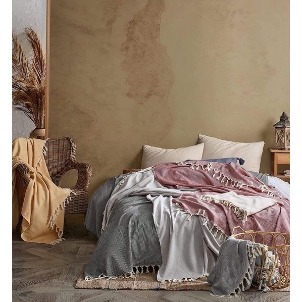 XXL Tulum | 100% katoen | Oeko-Tex® | bedsprei, woondeken, omkeerbare deken, sofadeken met patroon | extra groot 200 x 230 cm (200 x 230 cm, natuurlijk katoen)