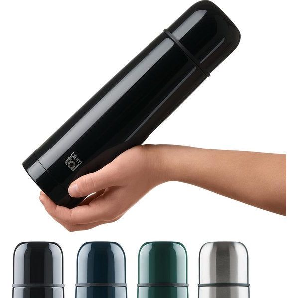 Thermosfles 500 ml, BPA-vrije thermoskan voor warm en koud, lekvrije thermosfles 500 ml, roestvrij staal, thermosfles met beker, thermoskan 500 ml, isoleerkan, zwart