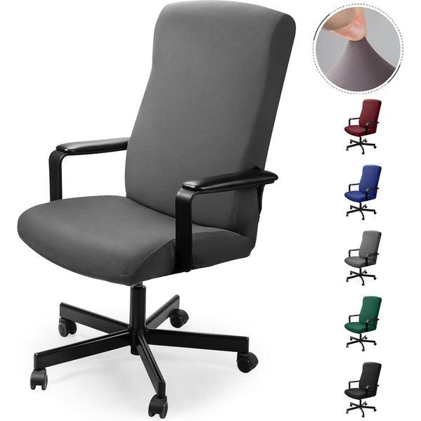 Bureaustoelhoes, bureaustoelhoes, stoelhoezen, draaistoel, overtrek, moderne stoelovertrek, fauteuilhoes, elastisch, wasbaar, set voor bureaustoel, computer, bureaustoel (geen stoel) (grijs, M)