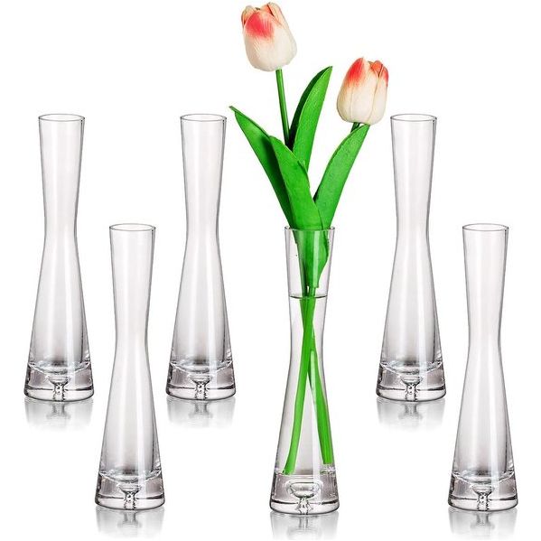 Bloemenvaas, moderne glazen vazen, smal, set van 6, 20 cm hoog, Blomus vaas, glazenset, handgemaakt, smalle vazen, woonkamer, eettafel, tafeldecoratie, tulpenvaas, decoratieve vaas voor