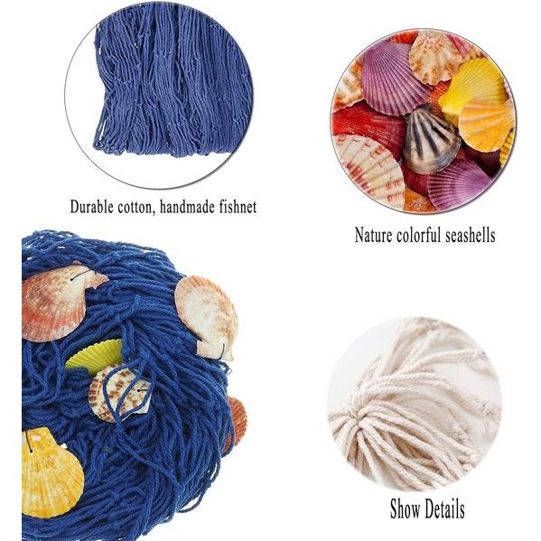 200 cm x 150 cm visnet met schelpen strand thema decoratie voor feest thuis woonkamer slaapkamer mediterrane stijl decoratie wanddecoratie