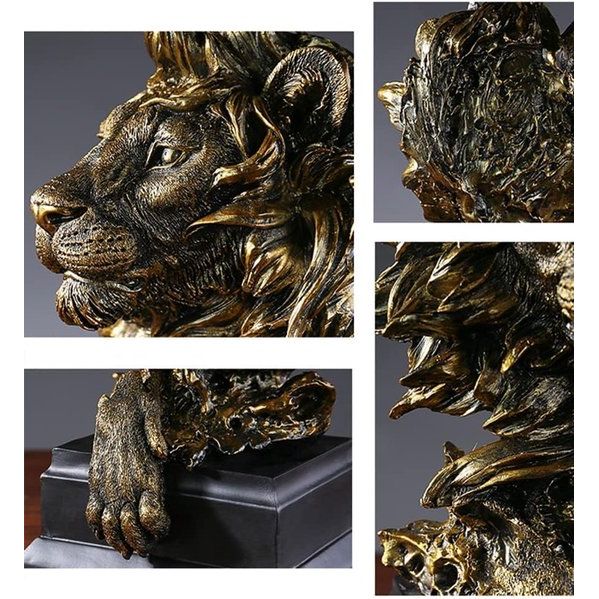 Leeuwenkop beeldje, hars leeuw standbeeld, dierenkop standbeeld, bureaukast, beeldje, ambachten, ornamenten voor thuis, kantoor, decoratie, cadeau