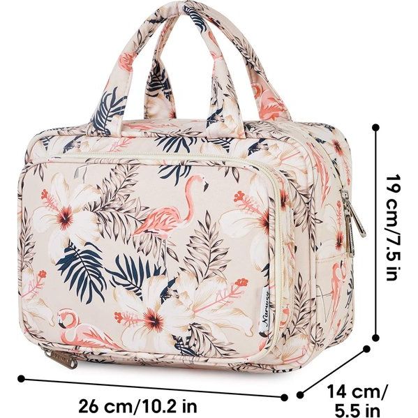 Toilettas, grote make-uptas, organizer voor op reis, voor dames en dames, Beige flamingo