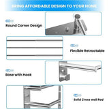 Towel Rail, No Drilling, Stainless Steel Towel Holder, Extendible 37-70 cm, Bathroom Towel Holder, 3 Bars with Hooks, Self-Adhesive Wall Mounted Towel Holder for Bathroom, Kitchen, Wall,