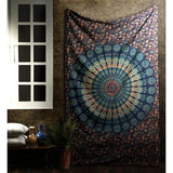 Mandala Wandkleed, Indiaas, bohemian orange psychedelic, bloemenmotief, boho