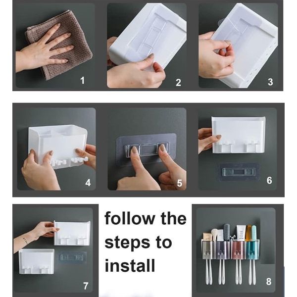 Tandenborstelhouder, zelfklevende tandenborstelhouder, 4 kopjes + 8 opbergvakken voor tandenborstelkoppen