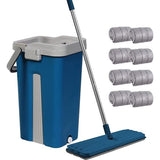 Dweil- en emmerset, microvezel vlakmop voor nat & droog met RVS steel, dubbele kamer emmer geschikt voor alle vloeren (blauw)