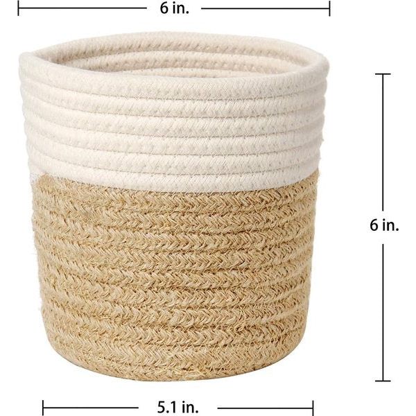 15 cm x 15 cm geweven katoenen touw, plantenmand, bloempot, gevlochten overpot, mand voor plantenbakken, kleine planten, bloempot, kunsthandwerk, speelgoed, huisdecoratie